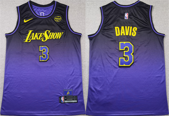 Men's Purple Los Angeles Lakers #3 Anthony Davis 2024 Stitched Basketball Jersey